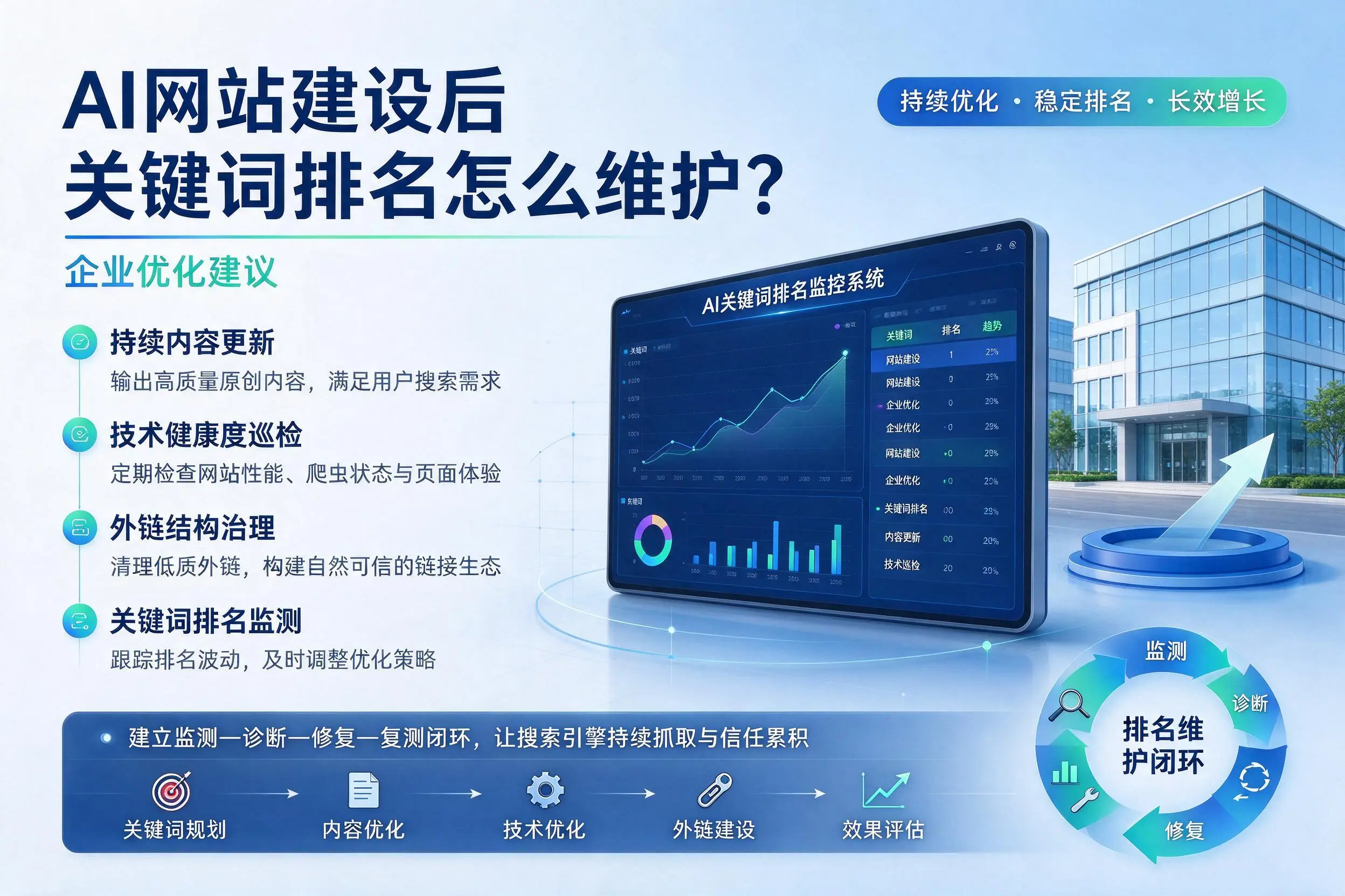 AI网站建设后关键词排名怎么维护？常州企业优化建议